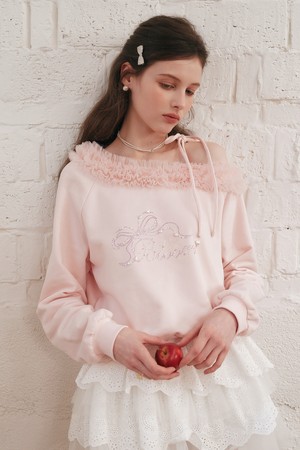 Mesh off-shoulder sweatshirt