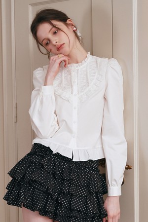 Cest_Lace panel puff sleeve blouse