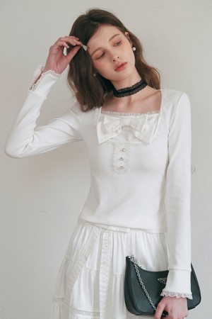 Cest_Ribbon square neck long sleeve top
