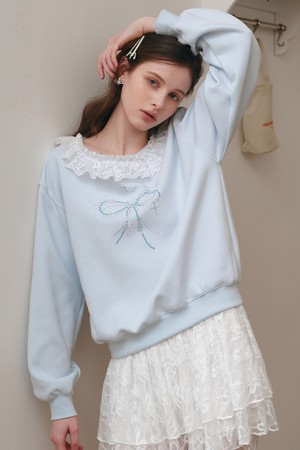 Cest_Sweet lace neck sweatshirt