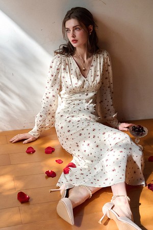 SR_V-neck long-sleeve dress