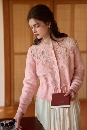 SR_Crochet long sleeve knit cardigan