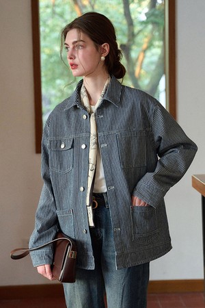 SR_Pinstripe denim shirt jacket_2color