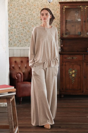 Quiet luxury knit top and pants set_BIEGE