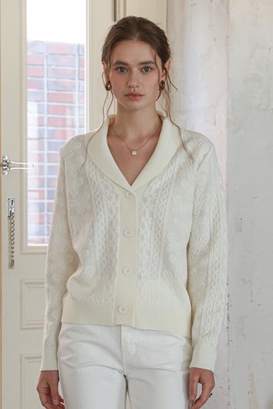 Butterfly motif knit cardigan_IVORY