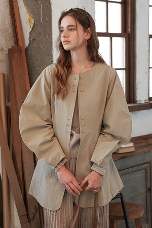 Puff sleeve button jacket_BEIGE