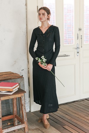 Refined knit cardigan and skirt set_2color