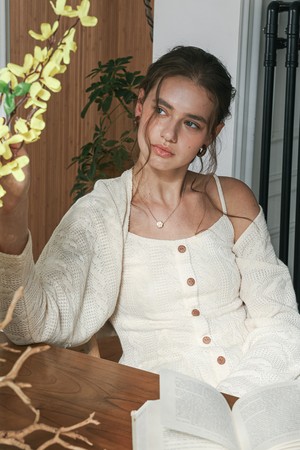 Rib knit cardigan and inner top set_3color