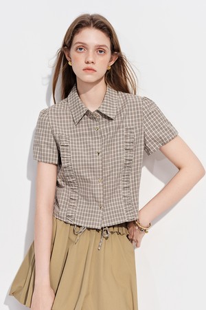 Check ruffle cropped shirt_2color
