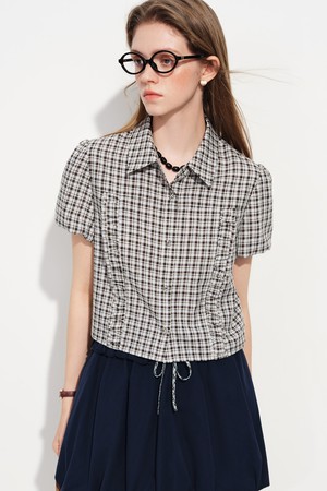 Check ruffle cropped shirt_2color