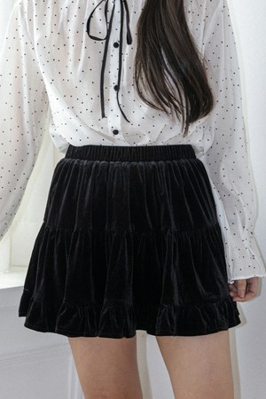 Velvet frill mini skirt_BLACK