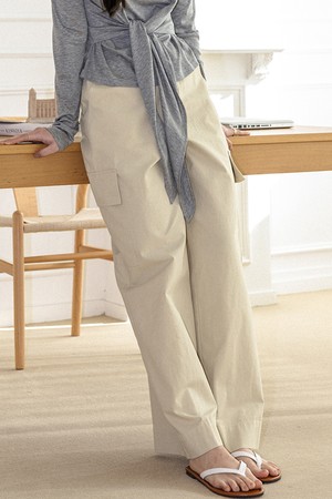 Wide cargo cotton pants_BEIGE