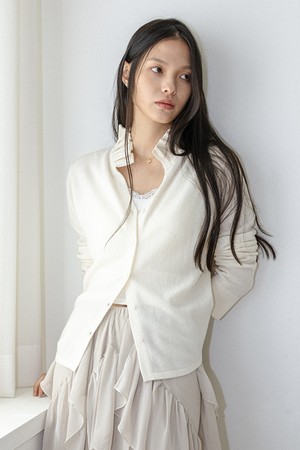 Frill collar button knit cardigan_2color