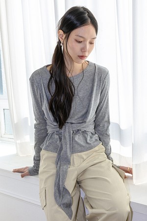 Tie waist fitted top_3color