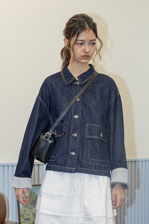 Utility denim shirt jacket_DARK BLUE