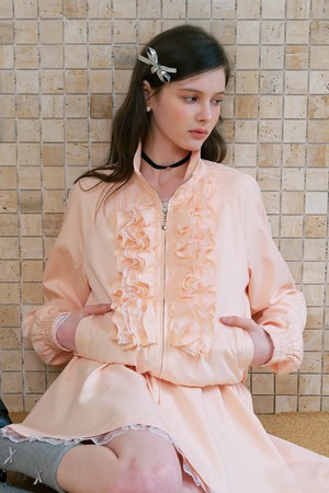 Coral frill zip-up jacket