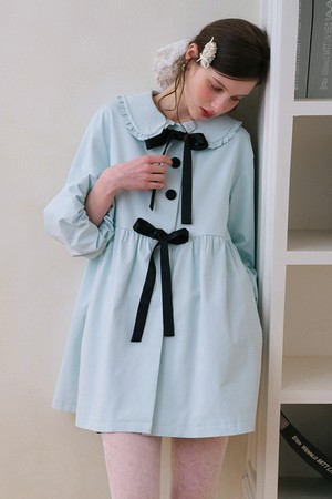 Ribbon doll collar mini dress coat