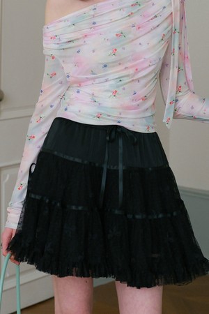 Mesh ribbon tulle skirt