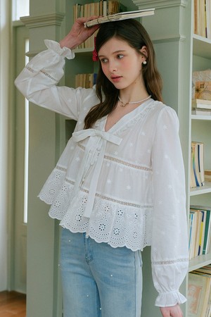 Pure embroidery lace tiered blouse
