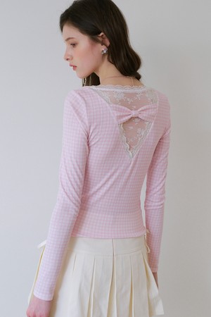 Romantic lace check long sleeve top