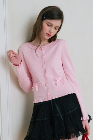Bow pocket knit cardigan