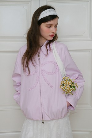 Zip-up ruffle ribbon jacket