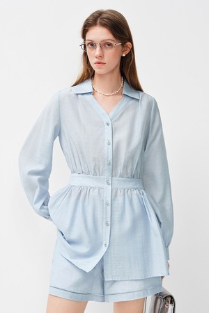 V-neck collar button blouse_2color