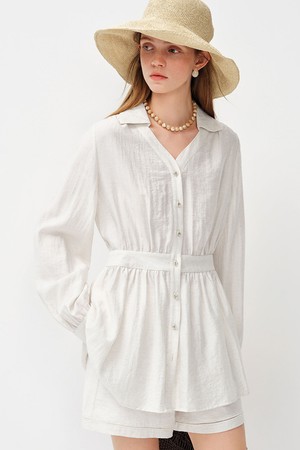 V-neck collar button blouse_2color