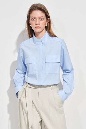 Pocket stand collar shirt_2color
