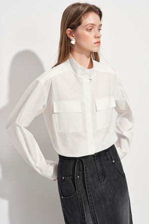 Pocket stand collar shirt_2color