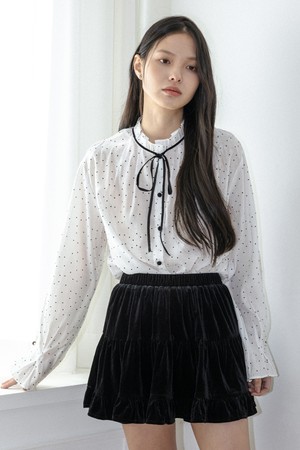 Velvet ribbon dot blouse_2color