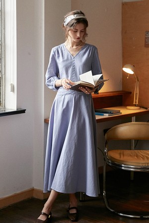 Slim long v-neck dress