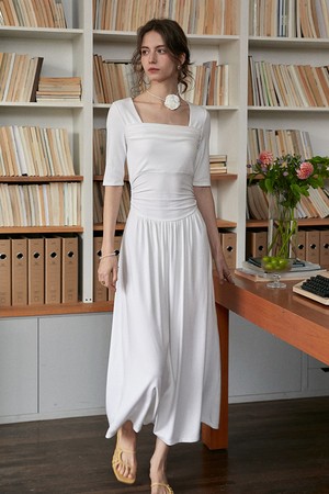 White square neck dress