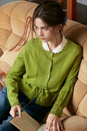 Crochet long sleeved knit cardigan