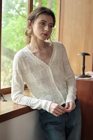 V-neck lazy cardigan_2color