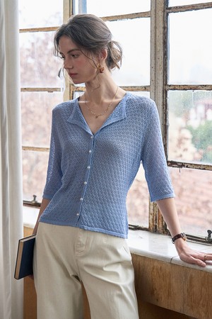 Hollow knit cardigan_2color