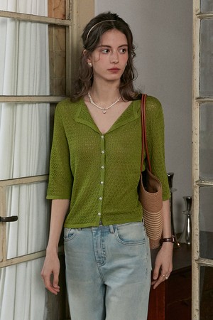 Hollow knit cardigan_2color