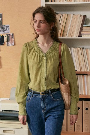Pleated v-neck blouse
