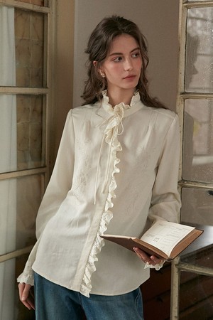 Ruffle lace long blouse