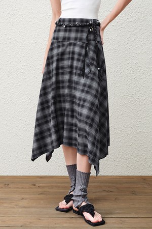 Irregular plaid skirt_2color