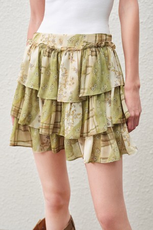 Print ruffle layered skirt
