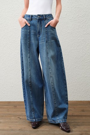 Curved seam washed denim pants