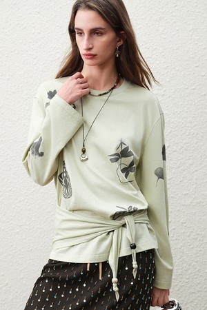 Plant print long sleeve top
