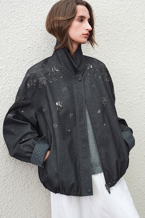 Beaded plaid cuffs jacket