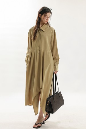 Draped shirt dress_BEIGE