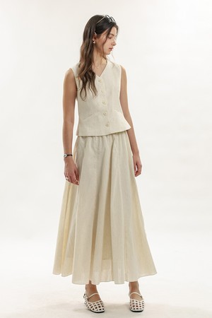 Natural button vest skirt set_IVORY
