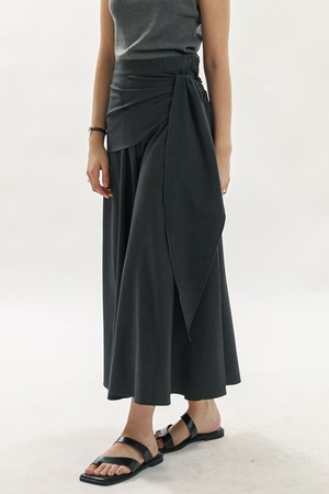 Overlap layered drape skirt_GRAY