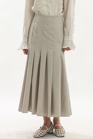 Pleated long skirt_BEIGE