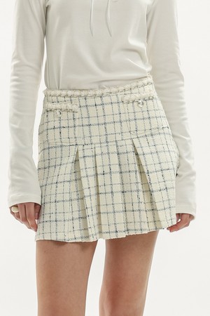Check tweed mini skirt_IVORY