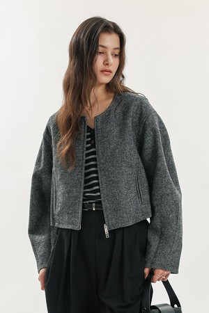 Round neck cropped jacket_GRAY